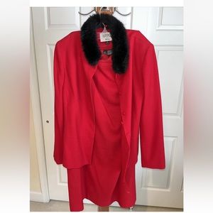 Vintage Kasper ASL 2 Piece Skirt Suit Wool w/ Faux Fur Collar Women’s Size 12
